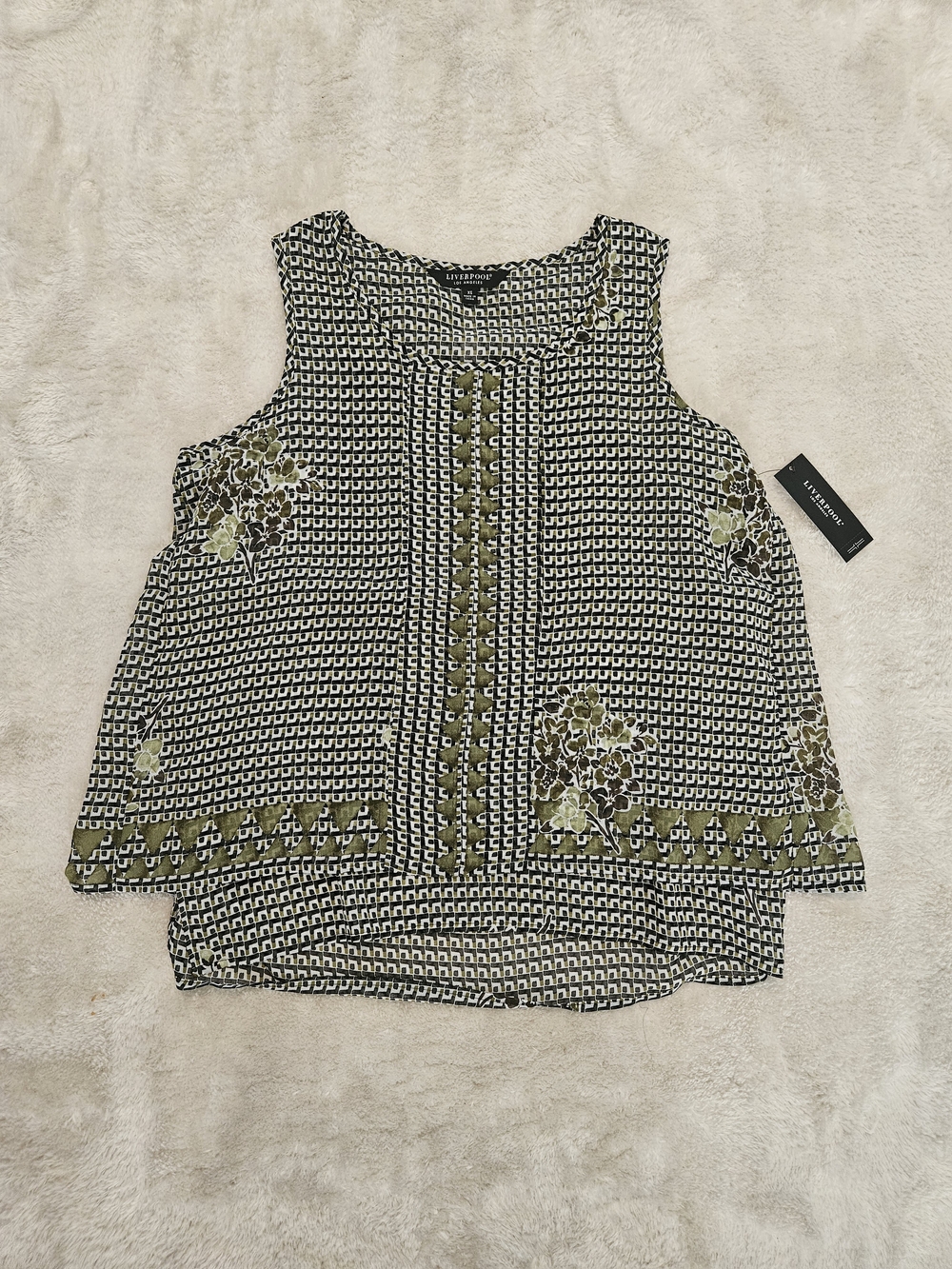 NWT Liverpool Sleeveless Green Floral Top Size XS Bohemian Summer 80s Feminine - Picture 4 of 8